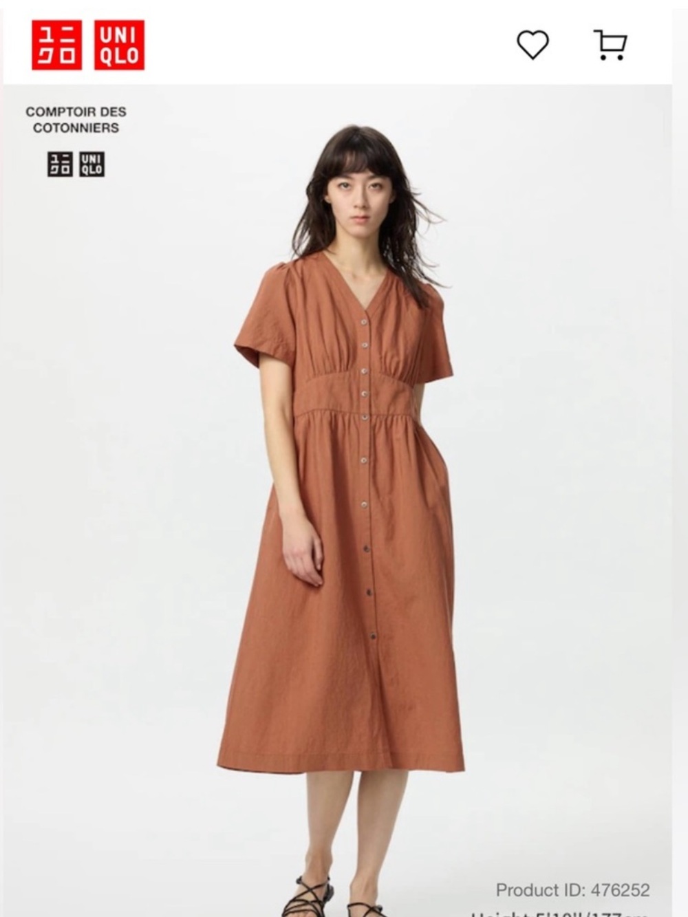 Uniqlo Rust Button-Front Midi Dress